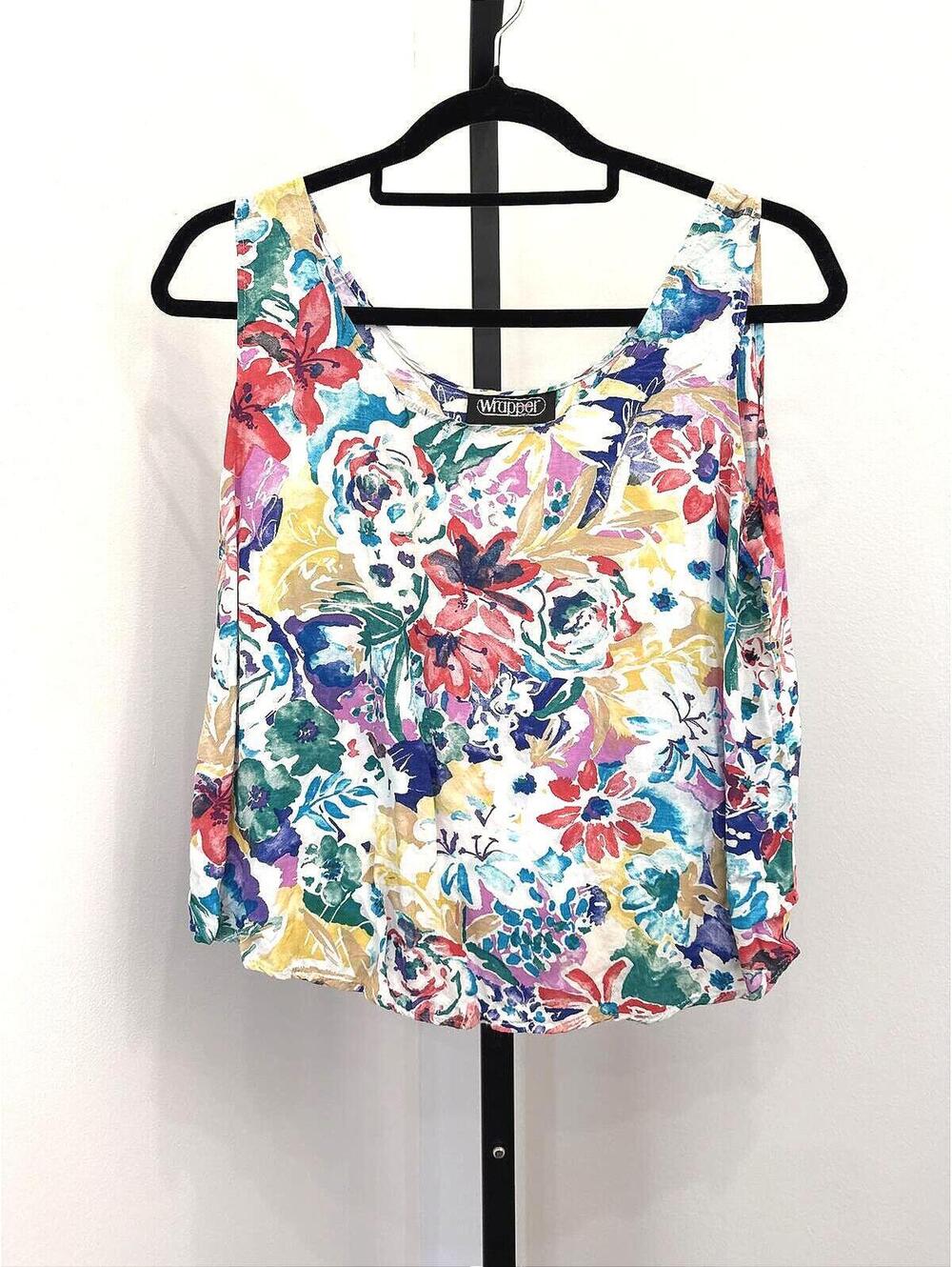 90s Vintage Wrapper Floral Print Sleeveless Tank Top